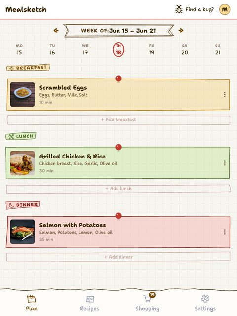 Mealsketch app screenshot