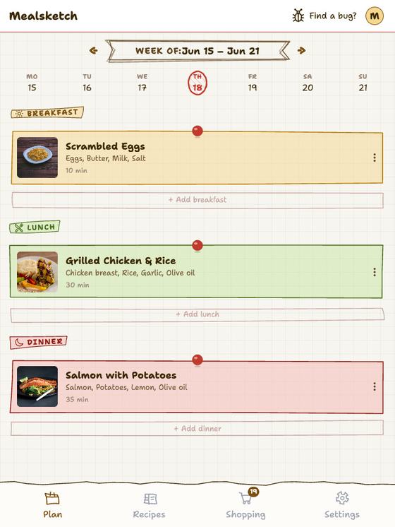 Mealsketch app screenshot