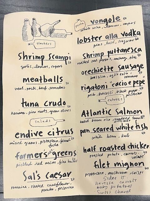 A restaurant-style menu