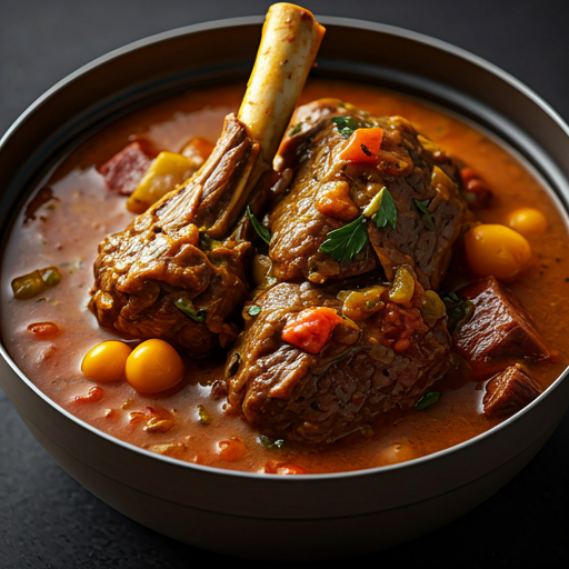 A close crop of the finished lamb tagine showing the sauce and garnish.